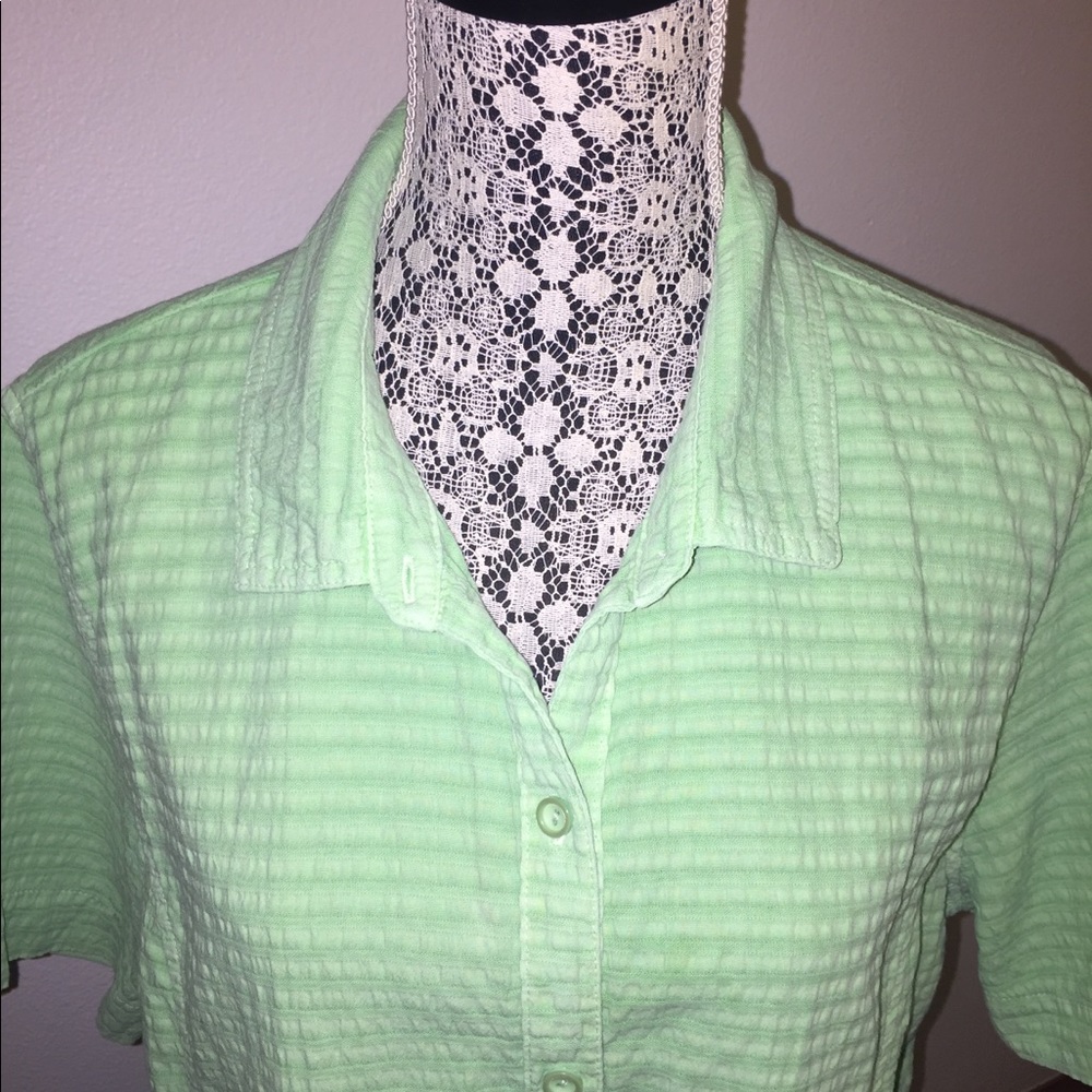 Focus women’s button down bright green shirt  XL